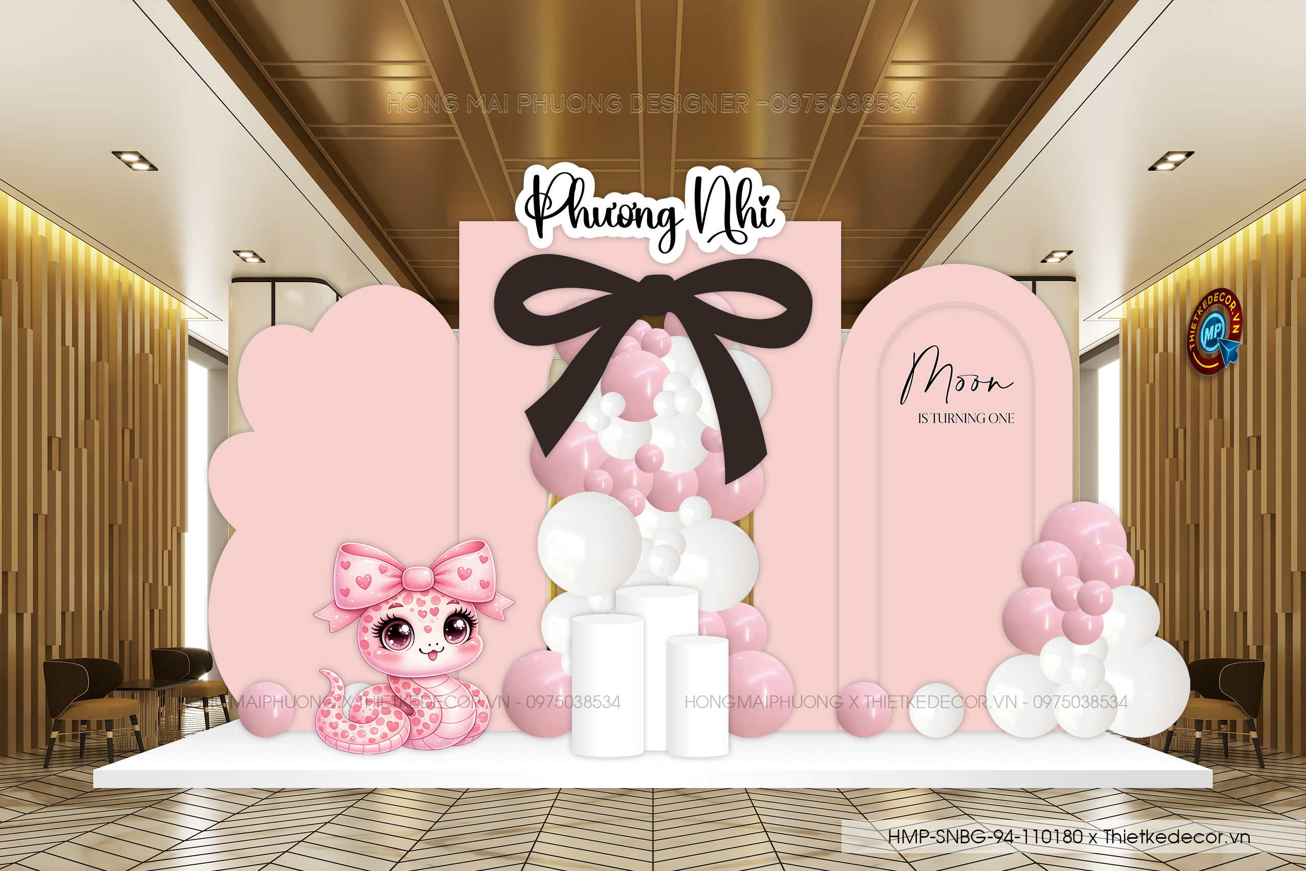 File thiết kế sinh nhật bé gái tone hồng tuổi rắn dễ thương đáng yêu cute sang trọng.